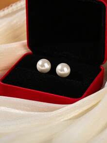 6/8/10mm Natural Stone Round Bead Stainless Steel Stud Earrings, Agate/Crystal/Faux Pearl And Other Natural Materials, Lucky Stone Healing Stone Energy Boosting, Fashion Jewelry Earrings For Women