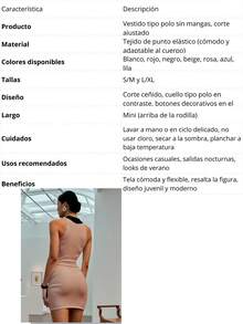 Vestido elegante, casual y ajustado para mujer, sin mangas, silueta ajustada, cuello en "V" con dos botones de piedra artificial, elegantes y decorativos. Tela tipo canalé de poliéster y elastano, apto para temporadas de verano y primavera. Muy cómodo, ligero y agradable con tu piel, ideal para tus ocasiones especiales. Diseño corto. - Beis - Ver 4