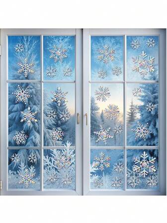 26 st (2 ark) - Snöflinge-fönsterdekaler, färgglada regnbågsfönsterklistermärken för vinterinredning, PVC-dekaler för målat glas, kollisionsskyddande fönsterblommor för att förhindra fågelkollisioner, regnbågsprisma-solfångare i glas för fönsterdekoration