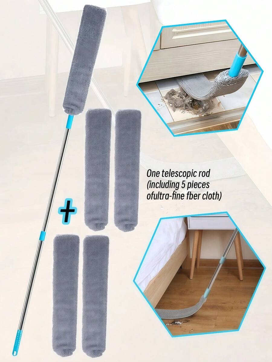 1 Extendable Duster With 5 Replacement Brush Heads, Crevice Cleaner, Suitable For Sofa, Bed, Furniture Bottoms, Washable, Cleaning Supplies