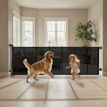 Retractable Baby Gate, Extends To 120 Inch Extra Wide, 38.5 Inch Tall, With Reinforced Fiberglass Strips, Avoids Crawling Through, Mesh Dog Gate For Decks, Doorways, Garages, Indoor, Black - Đen 120 inch 41 inch - Xem 10