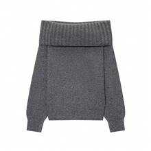 ZEVITY 2025 Suéter holgado de punto con hombros descubiertos y unicolor acanalado para mujer, estilo francés versátil de manga larga para otoño/invierno SW1339