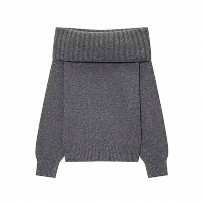 ZEVITY 2025 Suéter holgado de punto con hombros descubiertos y unicolor acanalado para mujer, estilo francés versátil de manga larga para otoño/invierno SW1339