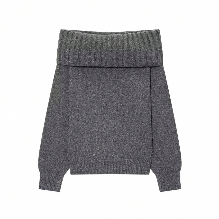 ZEVITY 2025 Suéter holgado de punto con hombros descubiertos y unicolor acanalado para mujer, estilo francés versátil de manga larga para otoño/invierno SW1339