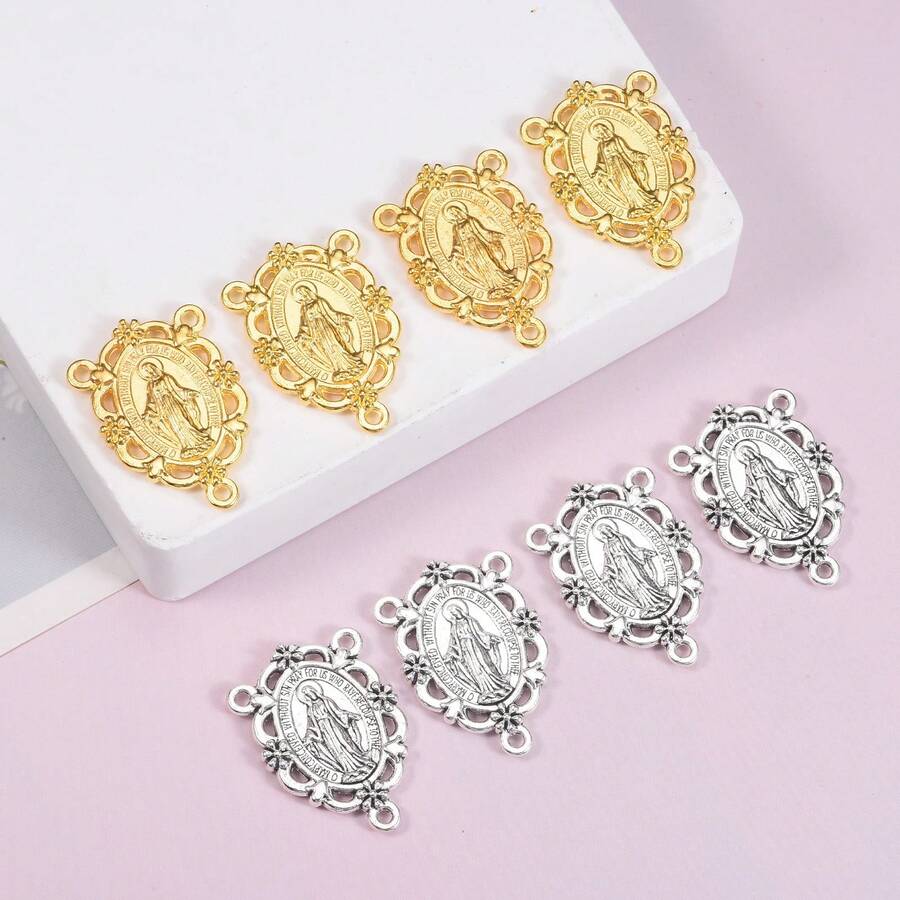 12pcs Religious Alloy Triple Hole Accessories, Gold And Silver Color, DIY Necklace, Bracelet, Jewelry - Multicolor - View 1