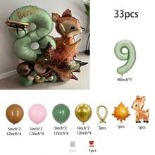 33pcs Thanksgiving Maple Leaf Balloon Column, Including Woodland Deer, 40" Olive Green Number Balloons, Suitable For Thanksgiving, Christmas - Green - View 17