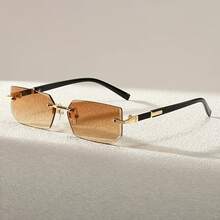 Vintage Square Frameless Glasses - Black With Gold Accents, Lightweight And Comfortable Unisex Style, Versatile For Casual And Formal Outfits - Đen và xám - Xem 3
