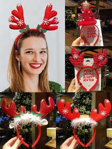 New Christmas Reindeer Antlers Headband With Cute Animal Elements - Holiday Hair Accessories, Fashionable Dress Up Headbands, Great For Gift Giving - Single Pack, Women's Cute Antlers Headband, Polyester Christmas Party Hair Accessories Headband