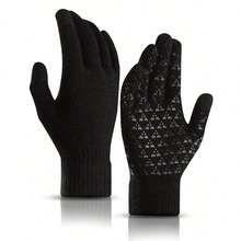 1 par de guantes de invierno para hombres con pantalla táctil, guantes tejidos antideslizantes con forro térmico para ciclismo - Multicolor - Ver 7