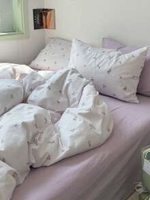 3pcs 100% Cotton Ins Floral Striped Bedding Set, 2 Pillowcases + 1 Duvet Cover - Multicolor - View 5