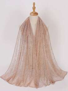 1 pezzo Sciarpa bandana leggera da donna con paillettes di colore unito, foulard, hijab mediorientale, scialle decorativo, adatto per uso quotidiano