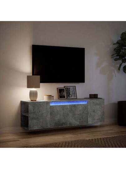 VidaXL TV Wand Unit LED Lighting 135x31x39.5 Cm Concrete Grijs view 5
