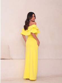 Long Off-The-Shoulder Mermaid Dress With Slit For Wedding, Bridesmaid, Graduation And General Event - Yellow - View 3