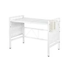 Rejilla ajustable para microondas con portacuchillos y 6 ganchos, soporte extensible de 2 niveles, estante de acero al carbono para cocina y almacenamiento, color blanco y negro - Blanco - Ver 2