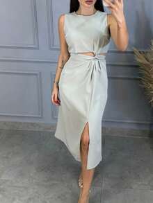 Cropped Set And Midi Skirt Elegant Tailoring - 灰色 - 查看 2