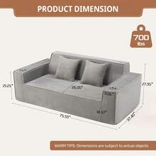 ATOMHOME 75" Cloud Boneless Loveseat Sofa, Corduroy Compressed Sofa With Cup Holders, No Assembly Comfy Deep Seat Couches With Pillows For Bedroom Furniture Living Room Apartment Small Space - Màu Xám nhạt - Xem 2