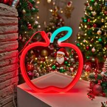 1 Stück LED Weihnachtsthemen Elemente Szene Apfel Neonlicht Wanddekoration, batterie-/USB-betriebenes romantisches Feenlicht, Heim-Feiertags-Party Kinderzimmer Schlafzimmer Dekoration