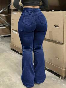 大码喇叭牛仔裤，优雅、时尚、正式、外出、秋季女装、大码牛仔裤、大码女式牛仔裤、曲线牛仔裤、女士牛仔裤、黑色牛仔裤、宽松牛仔裤、裤子、工装裤、大码牛仔裤、万圣节、新年、乡村、圣诞节休闲春季 - 深色水洗藍 - 查看 7