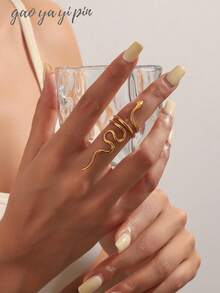 1pc Women's Stainless Steel 18K Gold Vintage Exaggerated Snake-Shaped Open Ring, Women's Daily Accessory (The Snake Ring Has A Special Craft, Which Can Be Bent And Adjusted When Worn)