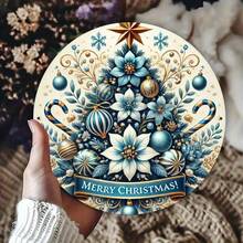 1pc Vintage Blue Christmas Tree Metal Sign - Merry Christmas 2D Printed Wall Art, Farmhouse Decor For Home, Kitchen, Coffee Bar, Indoor/Outdoor Use, Ideal Gift Home Decor Christmas Decorations Room Decor
