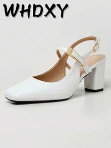 WHDXY 1 Pair Women's Square Toe Basic Slip-On High Heel Pumps, Sexy 7CM Chunky Heel Dress Shoes For Office, Flight Attendant, Formal Occasions