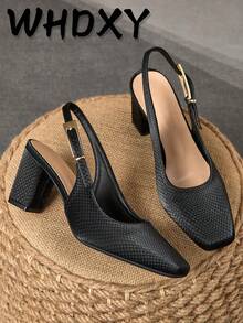 WHDXY 1 Pair Women's Square Toe Basic Slip-On High Heel Pumps, Sexy 7CM Chunky Heel Dress Shoes For Office, Flight Attendant, Formal Occasions