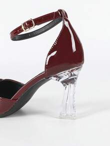 2.5" Pointed Toe Chunky High Heel Casual Women Shoes, Heel, Fall, Autumn - Red - View 10