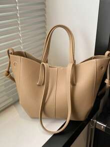 Women's PU Crossbody Bucket Bag, Large Capacity Underarm Tote Bag With Wings, Deep Brown, No-Wash, Oil-Edge - Khaki - View 5