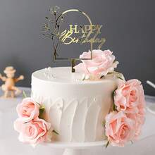 1 件/3 件/6 件金色蝴蝶花朵植物生日快乐蛋糕装饰生日女孩亚克力生日派对礼物甜点装饰 - 彩色 - 查看 4