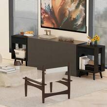 Con cajones de almacenamiento de tela y estantes abiertos de madera, mesa auxiliar de dormitorio con función de almacenamiento, mesita de noche de dormitorio con cajones - Negro - Ver 8