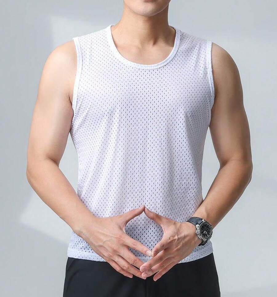 Comfortable Men's Tank Top, Size M To G3 Breathable Mesh, Plus Size, Quick Drying, Ideal For Home/Indoor - 白色 - 查看 1