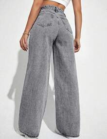 Women's Wide Leg Jeans, High Waist, Graphite Fabric - Light Grey - View 2