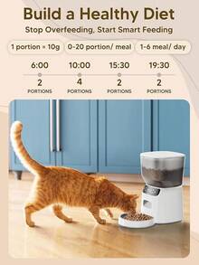Automatic Feeder And Fountain, 4L/16 Cups Timed Dry Food Dispenser, 10s Meal Call, 20 Portions 6 Meals Per Day, 2L Cats Fountains Drinking With, Pet Feeder Dog Black - 白色 - 查看 5