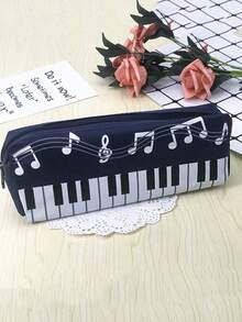1 Pieza Estuche de lona cuadrado de una sola capa con notas musicales y teclado de piano, estuche para lápices de gran capacidad con cierre de cremallera, conveniente y ligero, fácil de transportar y usar, bolsa de útiles escolares y accesorios para la escuela