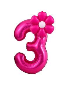 40 英寸巨型粉色气球，带有 0-9 数字和勃艮第向日葵 - 由聚酯薄膜铝箔制成，这些充满氦气的闪亮粉色气球非常适合生日派对、庆典、毕业典礼、周年纪念、淋浴和拍照。 - 玫紅色數字搭配花花氣球 - 查看 8