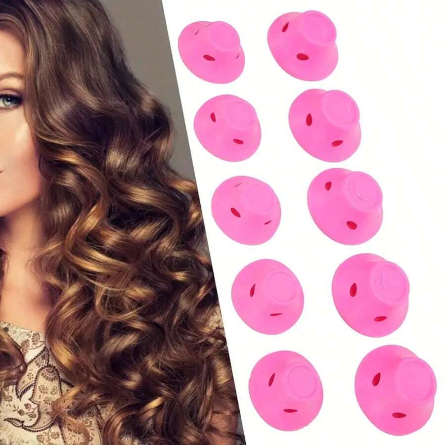 Bộ 10 máy uốn tóc không dùng nhiệt, máy uốn tóc hình chuông bằng silicon, phù hợp với mọi kiểu tóc, cần thiết cho việc tự tạo kiểu tóc tại nhà, dụng cụ làm tóc, đồ dùng làm tóc, đồ dùng du lịch, du lịch, thợ cắt tóc, nhà tạo mẫu tóc, phụ kiện tiệm cắt tóc, ngày lễ tình nhân, đồ dùng làm tóc, nhà tạo mẫu tóc, tiệm cắt tóc, salon, đồ dùng cần thiết cho kỳ nghỉ, sản phẩm chăm sóc tóc, tiệm cắt tóc, quà tặng Valentine, đồ dùng du lịch cần thiết cho phụ nữ, dụng cụ tạo mẫu tóc - Hồng 10 chiếc - Xem 1