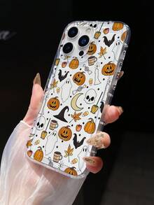 1 pieza Funda de teléfono con amortiguación acolchada de TPU con gráfico único y de moda de fantasma y calabaza de Halloween compatible con la serie 15, 16 Pro Max/16/16 Pro/16 Plus, 11/12/13/14 Pro Max, 11 Pro/11 Pro Max, 12 Pro/12 Pro Max, 13 Pro/13 Pro Max, 14 Pro/14 Pro Max, Funda de teléfono creativa y elegante para la serie Apple 17