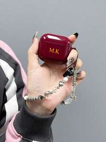 Vỏ bảo vệ tai nghe dễ thương màu đỏ rượu vang trơn tùy chỉnh (có dây treo pha lê) + Dây đeo hoa mạ điện tương thích với Apple 1/2, Pro 2/3, 4, Tên chữ cái tùy chỉnh, Trở lại trường, Quà tặng ngày lễ tình nhân, Quà tặng sinh nhật tuyệt vời, Quà tặng ngày lễ, Quà tặng cho nam và nữ, Quà tặng cá nhân hóa - Màu Đỏ Sâu - Xem 6