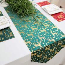 1 Pieces Set Of Christmas Foil Print Table Runner 35*183cm/13.78*72inch 35*275cm/13.78*108inch With Elegant Shimmering Reindeer And Snowflake Polyester Velvet Fabric Perfect For Party Winter Holiday Picnic Indoor Or Outdoor Celebration Decor