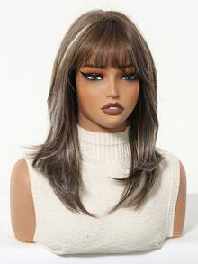 18英寸优雅灰色长卷发假发，带挑染和刘海 - 深色发根至浅色发尾，合成纤维材质，适合女性日常、派对、节日、旅行、万圣节、圣诞节、新年、狂欢节、音乐节、角色扮演等各种场合，是送给女孩的理想礼物，也是夏季毕业季的完美礼物，现成的礼物之选，万圣节圣诞节礼物。