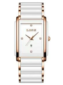 LIGE New Elegant Women's Watch Ceramic Strap Waterproof Square Quartz Watch Business Daily Casual Watch Gifts For Friends, Girlfriends And Mothers - White - View 9