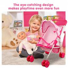 Doll Stroller Baby Doll Stroller, Soft Body 11 Inch Baby Doll Included, Pink,Baby Doll Toy Cart With Bottom Storage Basket, Baby Doll Stroller For Toddlers 3+ Year Old Children Play Toy Baby Stroller For Dolls & Travel, Suitable For Plush Toys And Plush Animals, Pretend Play For Kids Ages 3+, Toy Doll Stroller, Role-Playing Toy Stroller, Purple And Pink - Multicolor - View 11