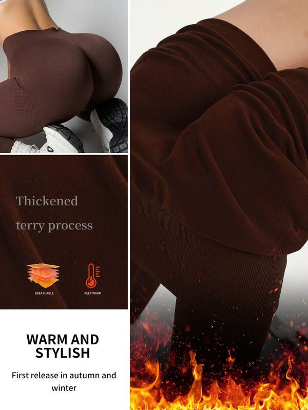 1 PC High-Waist Yoga Pants With Elastic Waistband And Buttocks-Lifting And Abdomen-Slimming Effect, Suitable For Autumn. Ideal For Gym Wear, Yoga And Running,Fleece