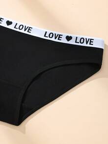 7条装女士低腰黑色100%纯棉字母腰带平角内裤，柔软舒适运动休闲三角裤 - 黑色 - 查看 6