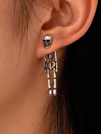 1 Pair Unisex Skeleton Stud Earrings, Suitable Halloween