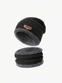1/2/3pcs Unisex Solid Color Warm Knitted Hat With Scarf And Gloves Set, Thick Thermal Lining, Suitable For Daily Wear, Hiking, Vacation, Skiing, Etc. Autumn Decor