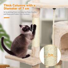 U'King 95Cm/112Cm Cat Tree, Small And Medium Cat Condos, Cat Climbing Tower With Grab Posts, Platforms,  Pompom And Sisal Rope Beige/Brown/Gray For Cat Fun, Relaxation, And Paw Care - Beige - View 7