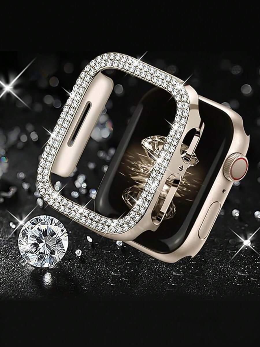 1PC Bling Women's Watch Case, Compatible With Apple Watch Case (38/42/40/41/44/45/56/49mm), Set With Two Rows Of Rhinestones, Shock-Proof Hard PC Skeleton Case, Compatible With Apple Watch Series 11/10/9/Ultra/SE/8/7/6/5/4/3 Stylish Case, Easy To Wear, Touch Sensitive