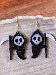 Glow In The Dark Ghost Death Scythe Earrings, Cute Halloween Style, Cartoon Gothic Charm, , Elegant And Cute Hanging Pendants Charm Jewelry Men's And Women's Role Playing Party Gifts