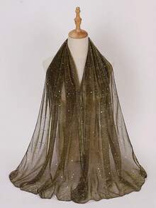 1 pezzo Sciarpa bandana leggera da donna con paillettes di colore unito, foulard, hijab mediorientale, scialle decorativo, adatto per uso quotidiano